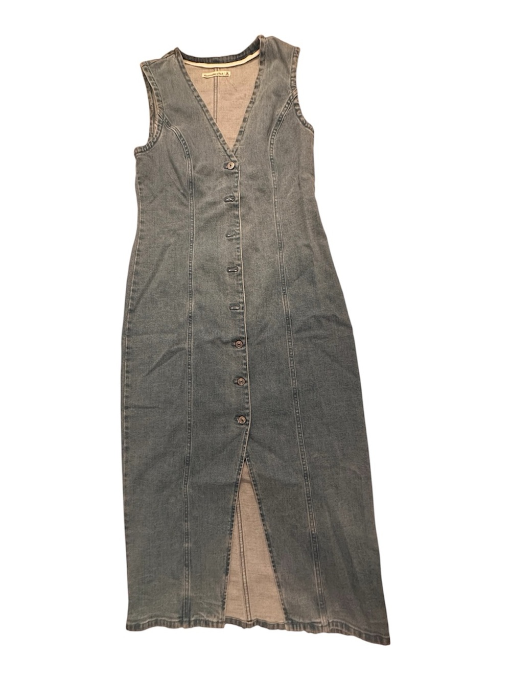 Vintage-Inspired Sleeveless Button Front Denim Maxi Dress - Washed Blue